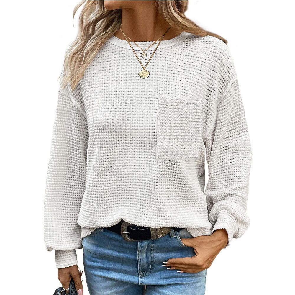Tikktook Hauts en Tricot Waffle Oversize à Manches Longues pour Femmes — Chemises habillées pour hommes