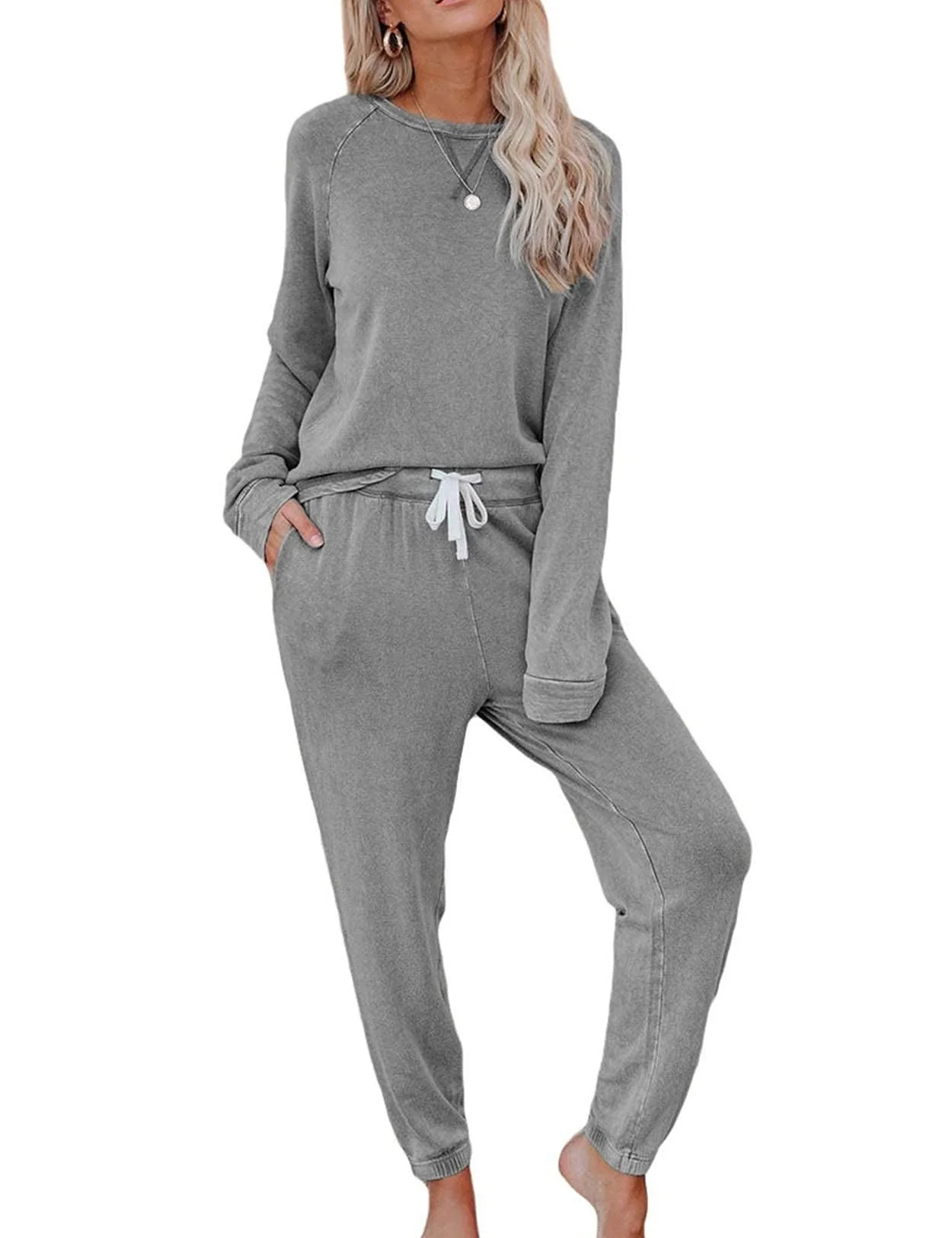 Ensemble de survêtement uni pour femmes tikktook - 2 pièces avec pull à manches longues et pantalon de jogging