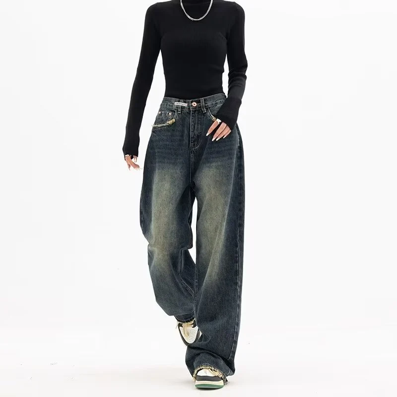 Wide Leg Baggy Jeans for Women by tikktook - Dark Blue