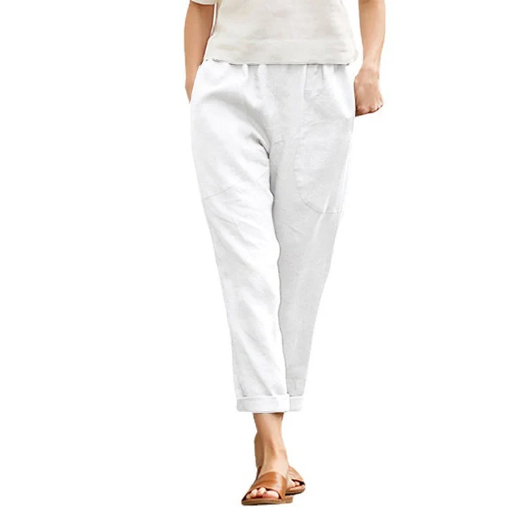 Pantalons Croisés en Lin pour Femmes avec Taille Élastique — Accessoires de mode