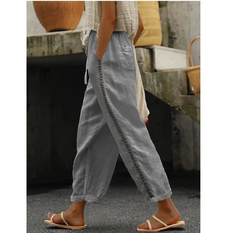 Women's Linen Capri Pants with Drawstring for Petite Summer Wear — Fashion Accessories