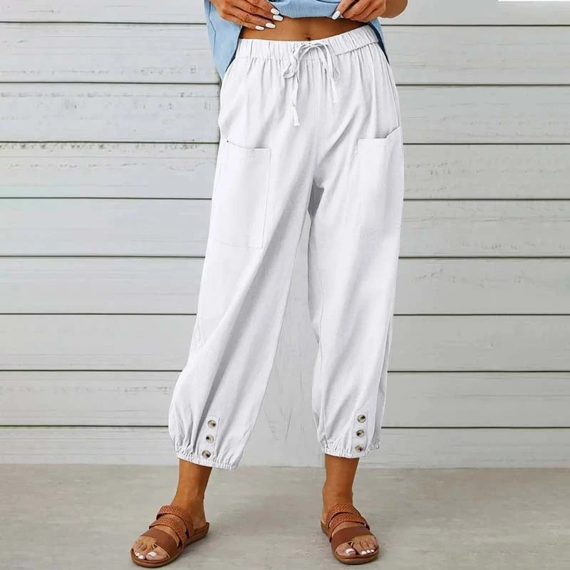 Women's Capri Pants High Waist Drawstring Cinch Bottom Cotton