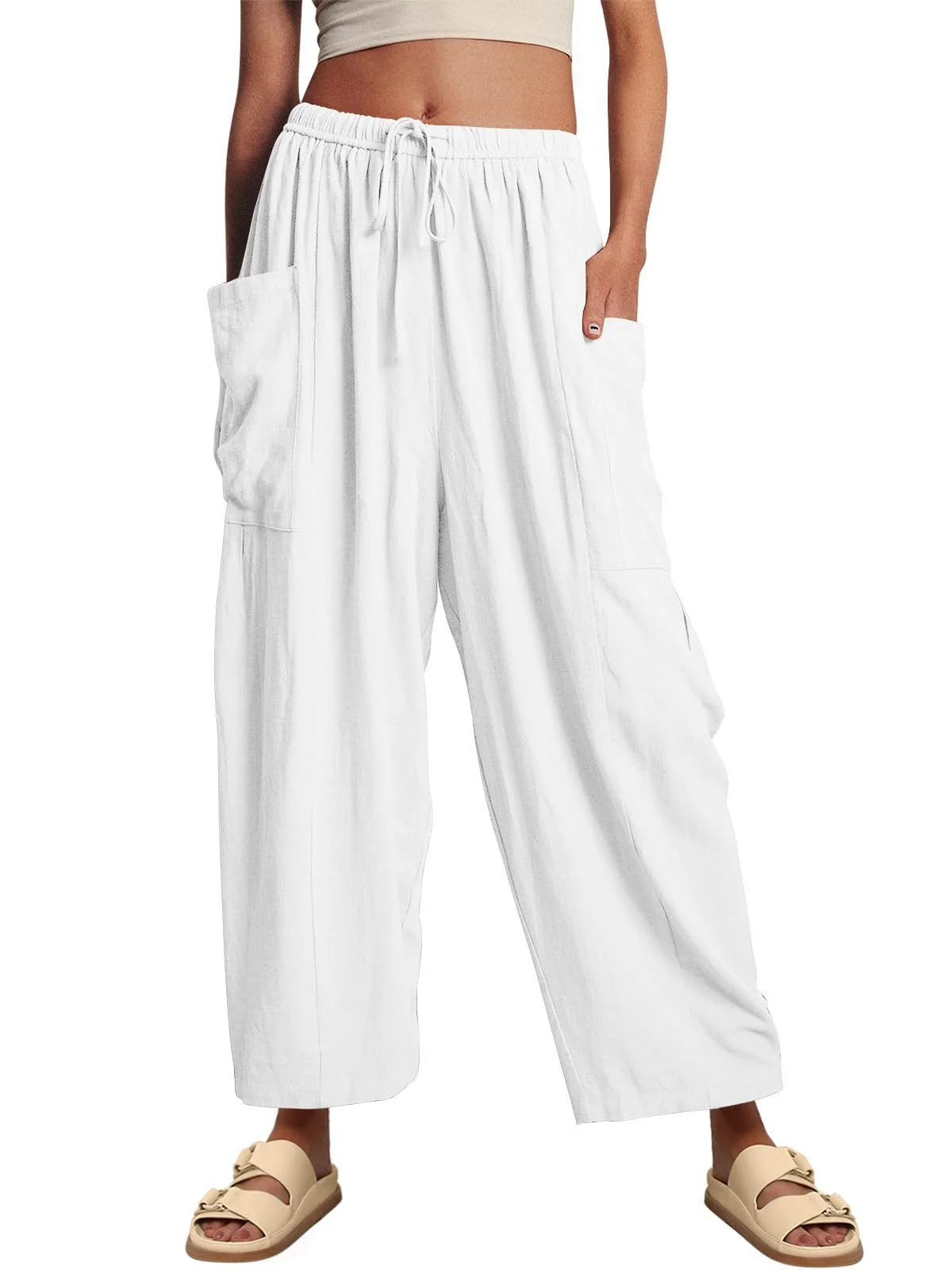 Pantalon ample en mélange de lin avec taille à cordon par 1688PHB — Accessoires de mode