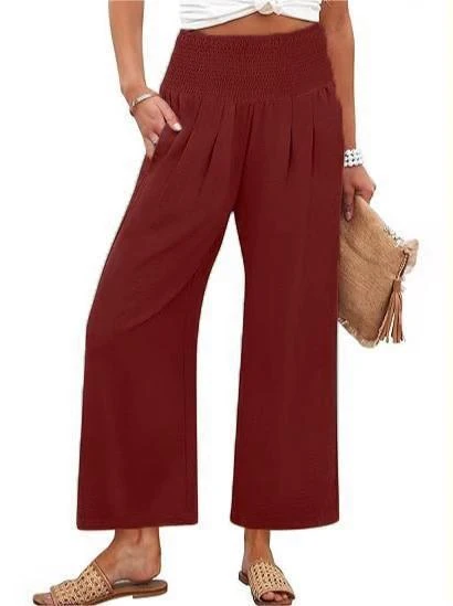 Pantalons Palazzo en Lin pour Femmes 1688PHB Taille Haute Jambe Large — Accessoires de voyage