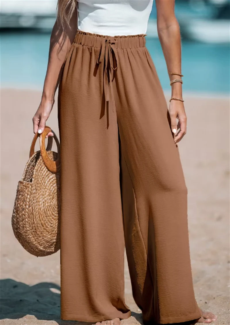 Pantalon Large Femme Taille Haute en Lin Palazzo 1688PHB