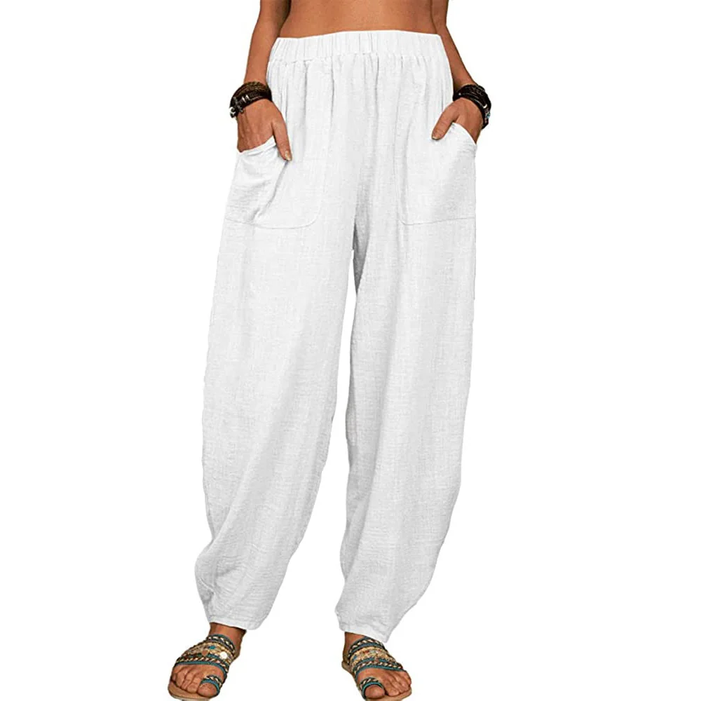 Womens Plus Size High Elastic Waist Harem Pants with Pockets — Fashion Accessories