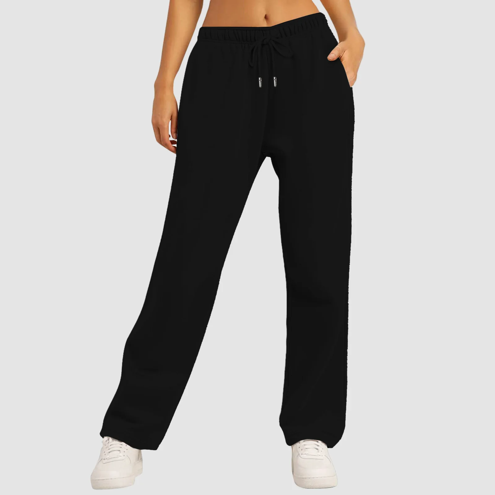Pantalons de jogging larges pour femmes à taille double avec poches
