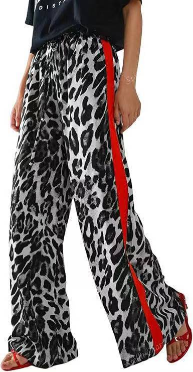 Pantalons Décontractés pour Femmes avec Cordon, Imprimé Léopard et Rayures Latérales — Accessoires de mode