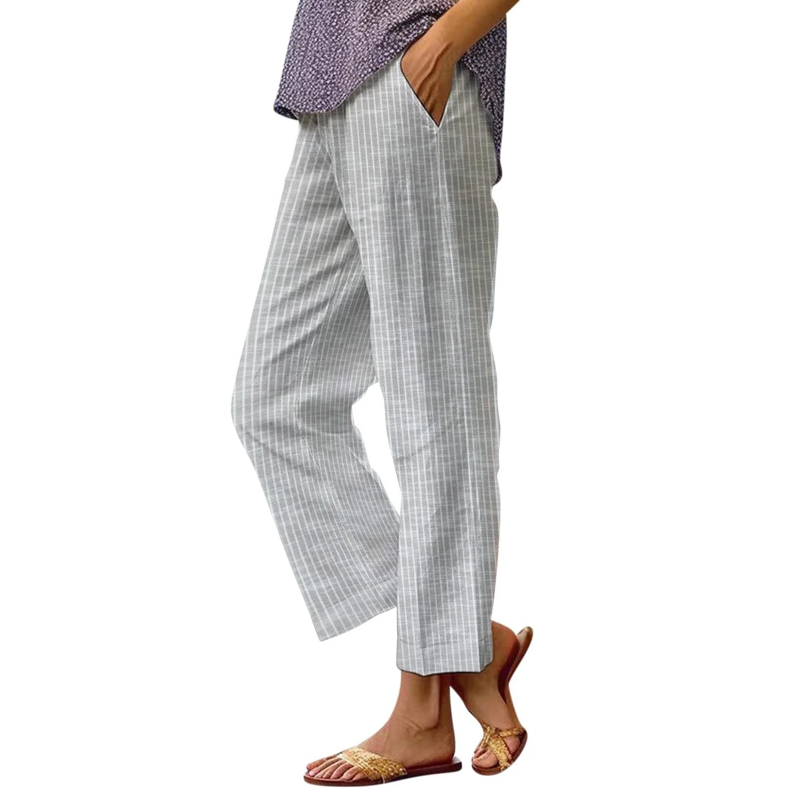 Women's Linen Pants with Side Stripe and Elastic Waist — Fashion Accessories