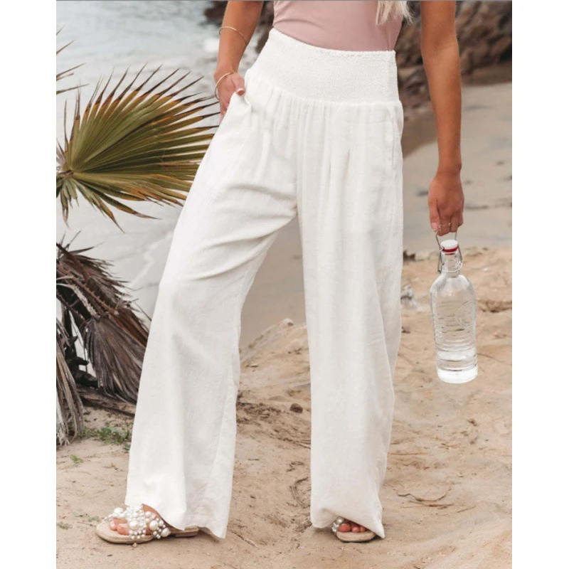 Pantalons Palazzo en Lin pour Femmes Taille Haute Jambes Larges 2025 — Accessoires de voyage