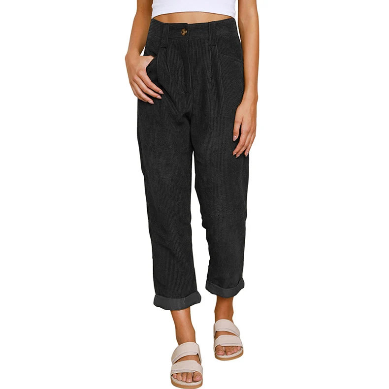 Pantalons en velours côtelé pour femmes, taille élastique, jambe droite, S-2XL — Accessoires de mode