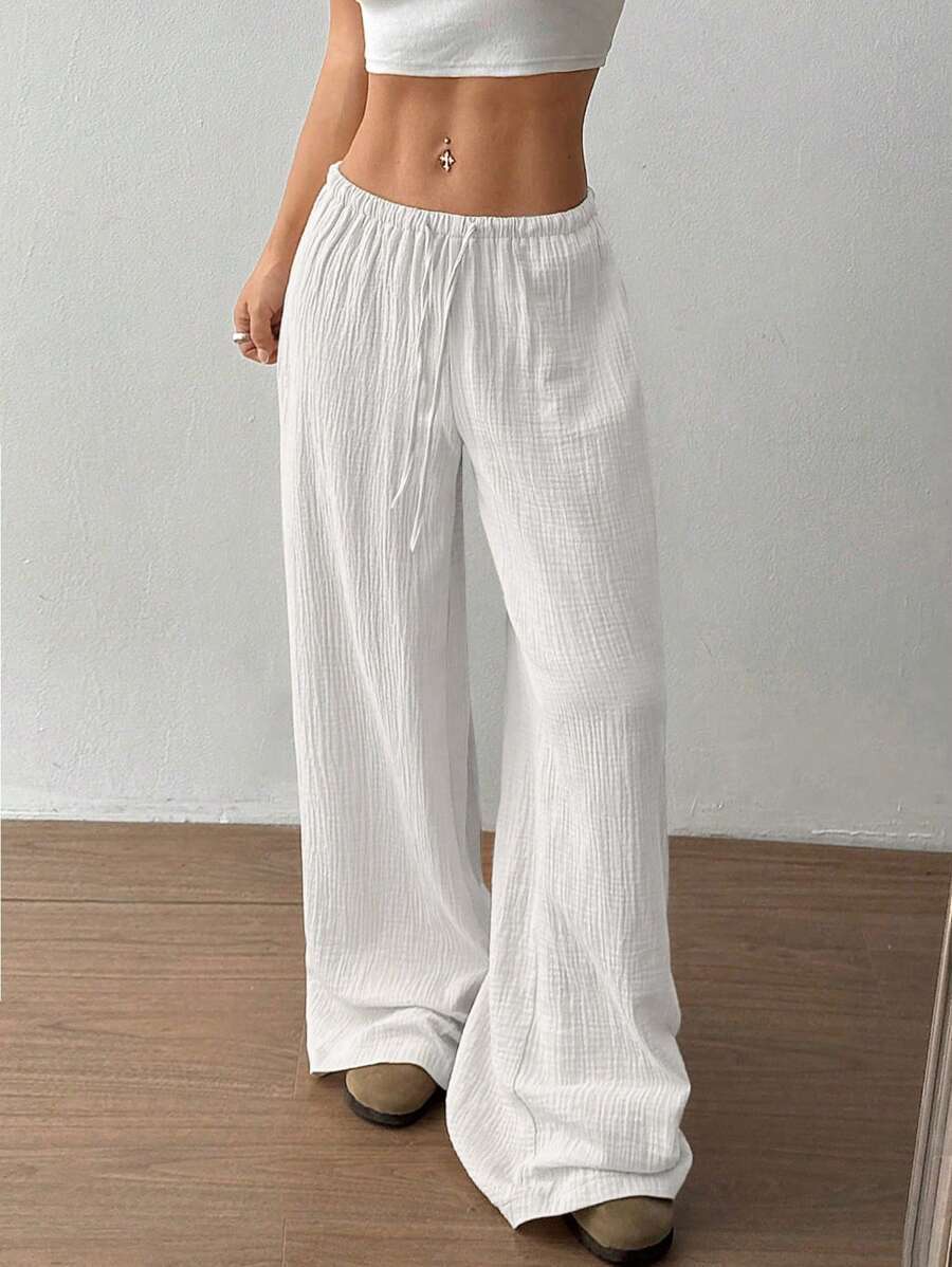 1688PHB Women's Cotton Linen Palazzo Pants with Drawstring and Pockets — Fashion Accessories