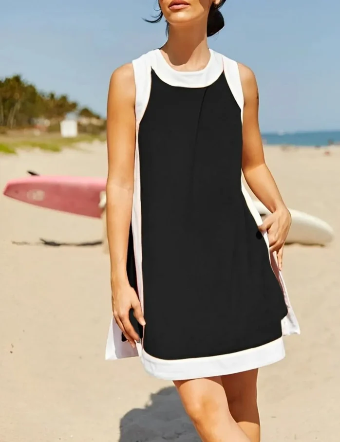 Women's Casual Two Piece Set Color Block Pullover Top and Shorts