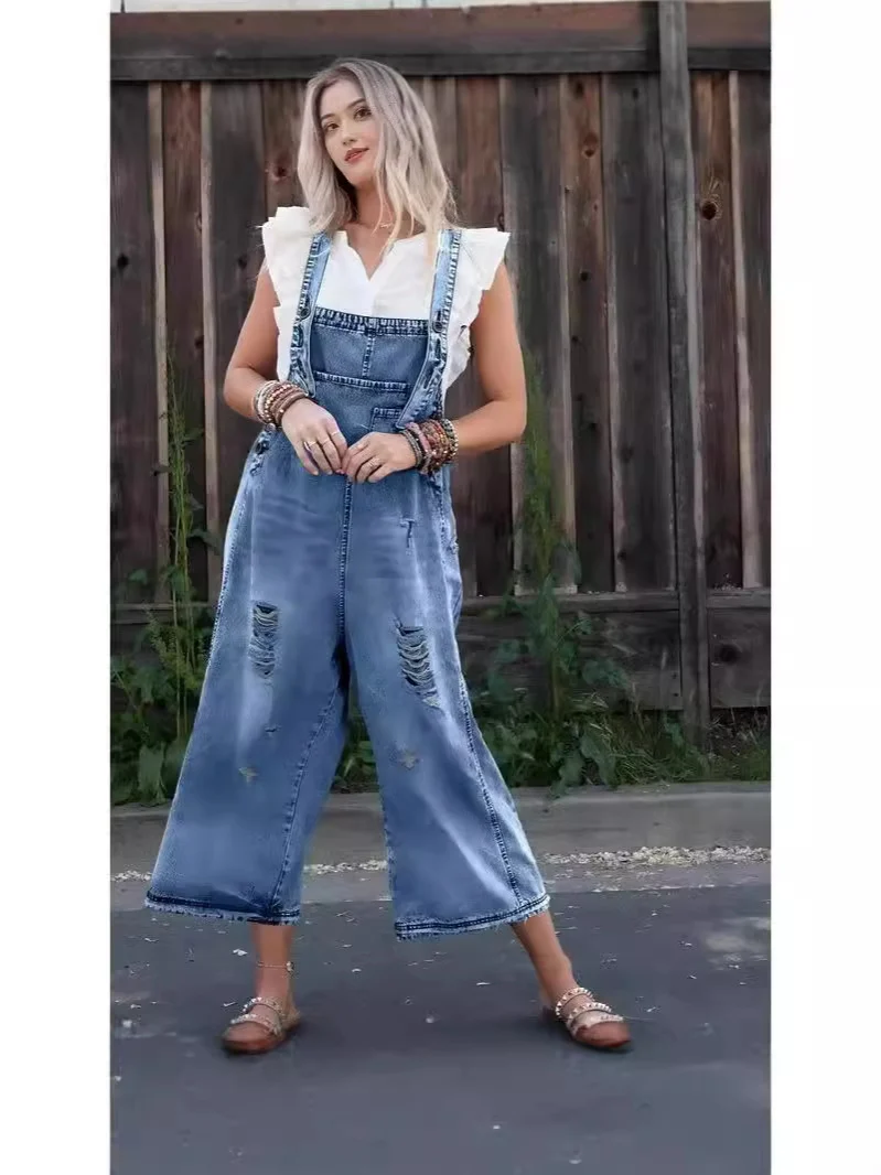 Salopette en Denim pour Femmes Jumpsuits Ajustable Distressé — Accessoires de mode
