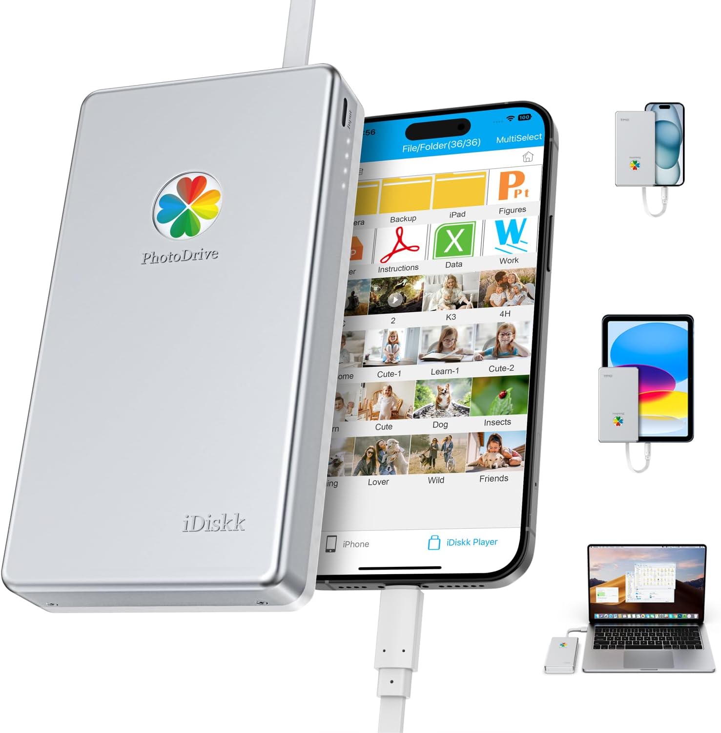 Disque dur externe iDiskk de 500 Go pour iPhone, iPad, Android, MacBook — Disque dur externe