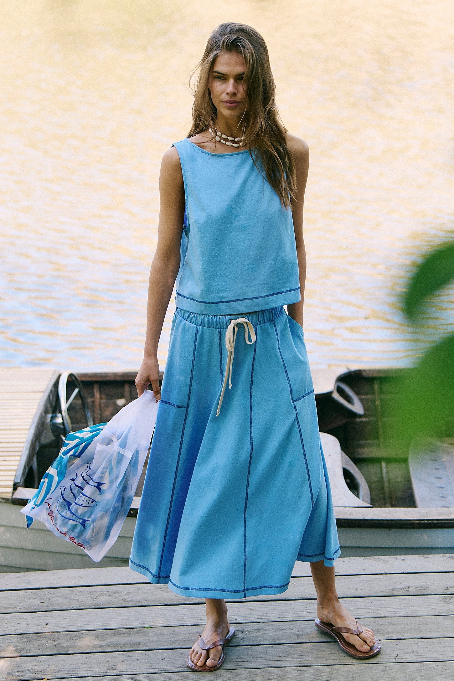 fb904 Women's Midi Skirt and Top Set - Casual Summer Outfit