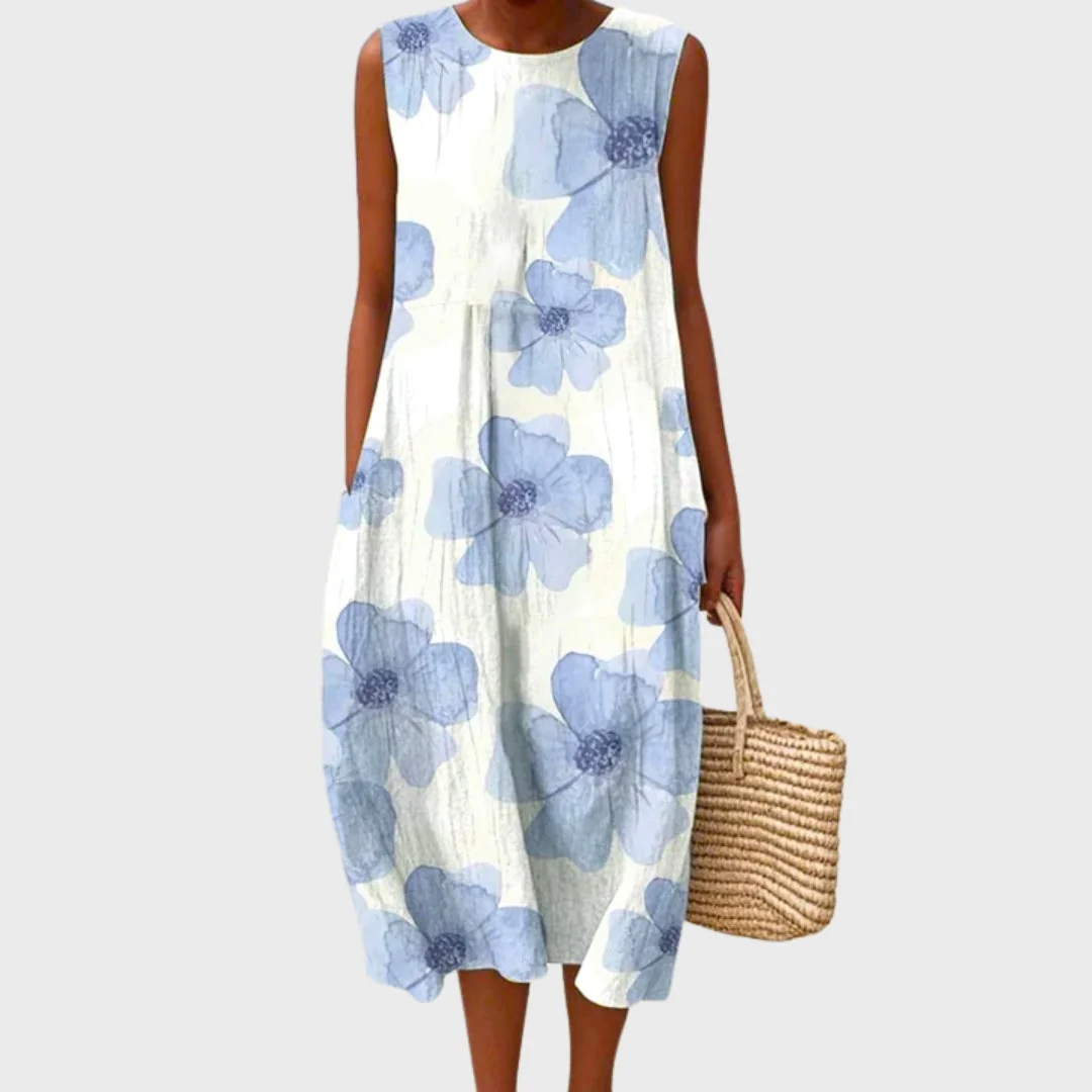 fb904 Women's Vintage Floral Print Casual Sleeveless Dress