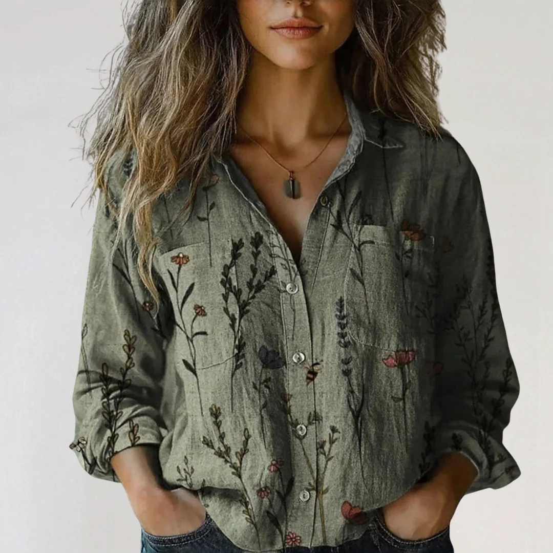 fb904 Blouses Vintage Boho à Manches 3/4 Imprimé Floral