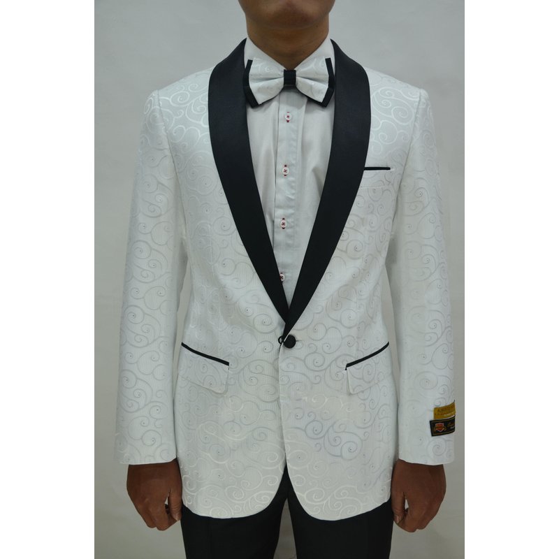 Alberto Nardoni Blazers pour hommes en gros - Paisley-300 Blanc/Noir — Costumes et vestons pour hommes