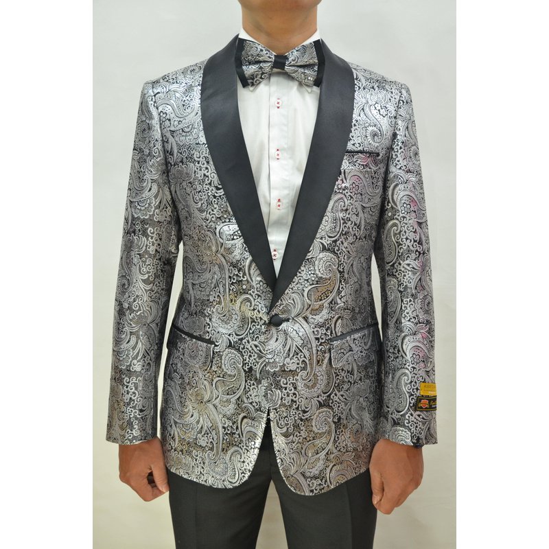 Paisley-300 Silver/Black - Men's Modern Fit Blazers