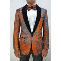 Alberto Nardoni Mens Paisley-300 Rust/Black Velvet Blazer
