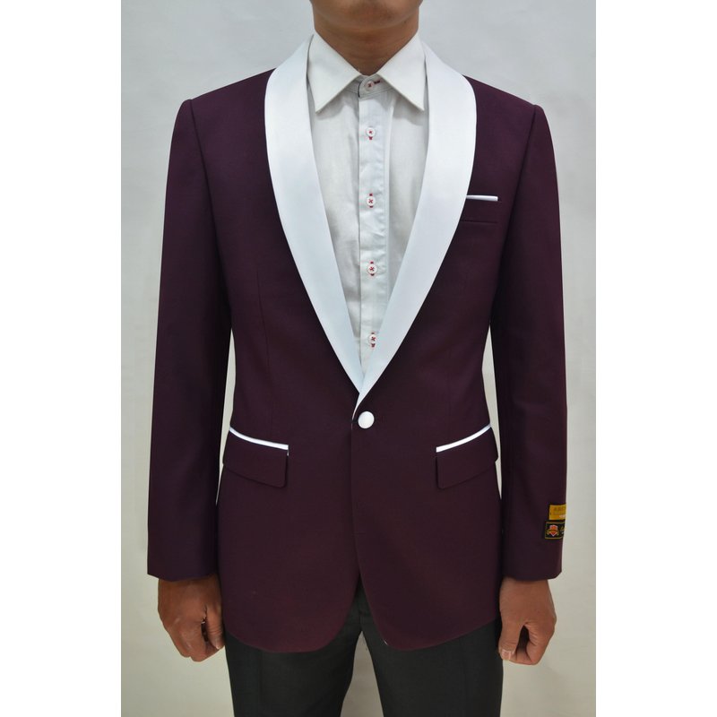Burgundy/White Dinner Jacket - Men's Blazers — Mens Suits & Blazers