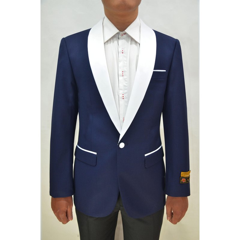 Navy/White Dinner Jacket - Men's Blazers by AlbertoNardoniStore — Mens Suits & Blazers