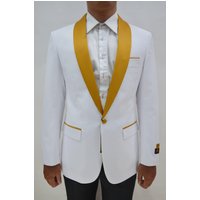White and Gold Dinner Jacket - Men's Blazer — Mens Suits & Blazers