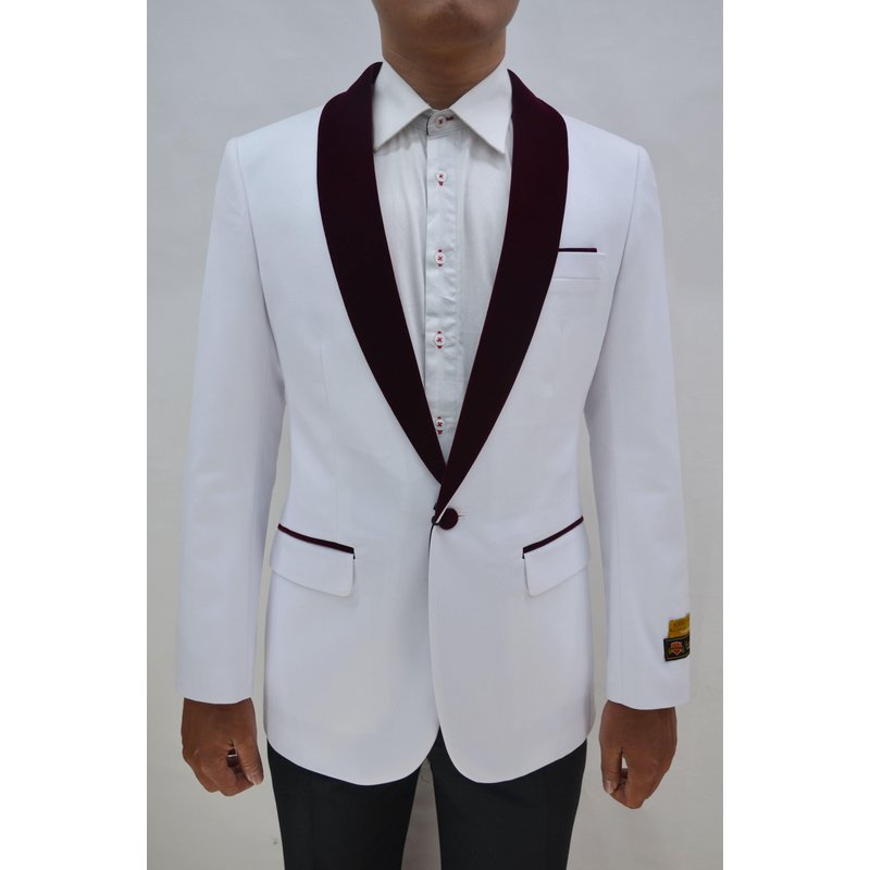 White and Burgundy Dinner Jacket - Men's Blazers