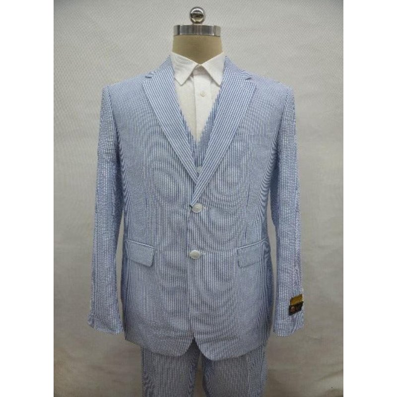 Alberto Nardoni Store Seersucker-2BV Blue Men's Modern Fit Suit — Mens Suits & Blazers