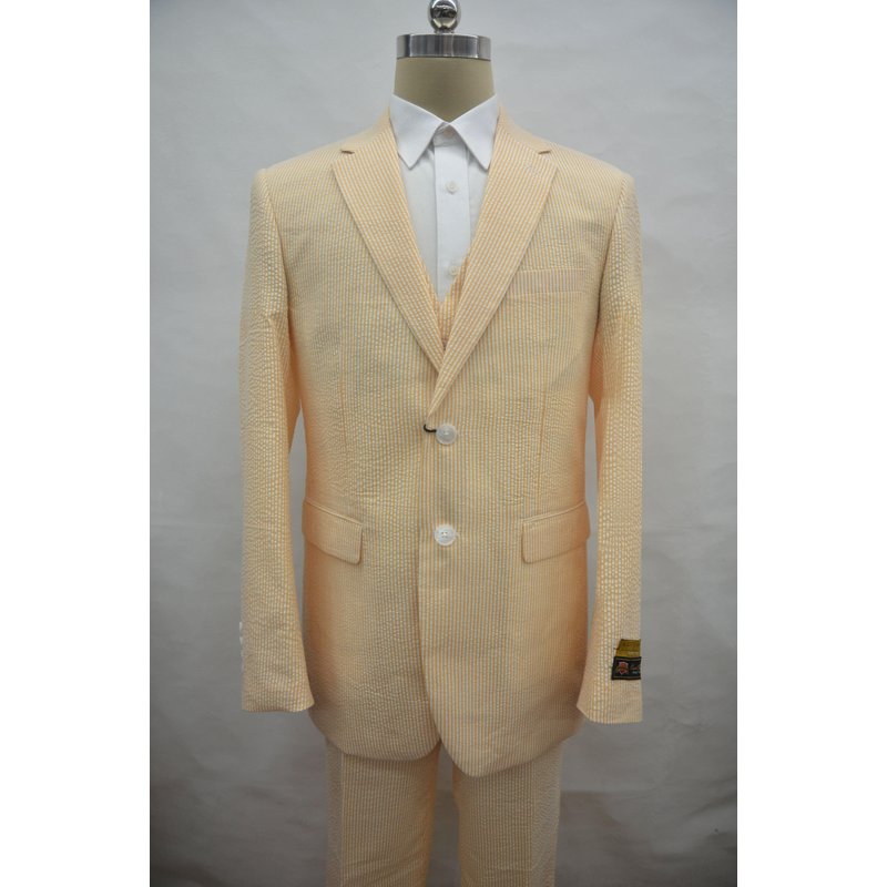 Alberto Nardoni Store Seersucker-2BV Orange Men's Modern Fit Suit — Mens Suits & Blazers