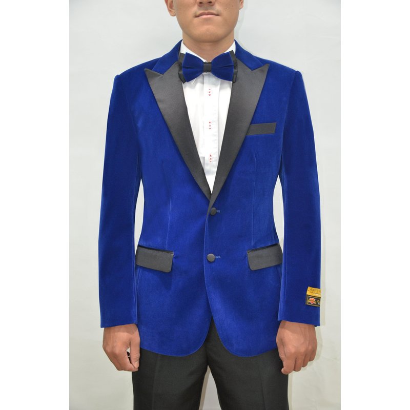 Costume de smoking en velours Alberto Nardoni en bleu royal et noir — Costumes et vestons pour hommes