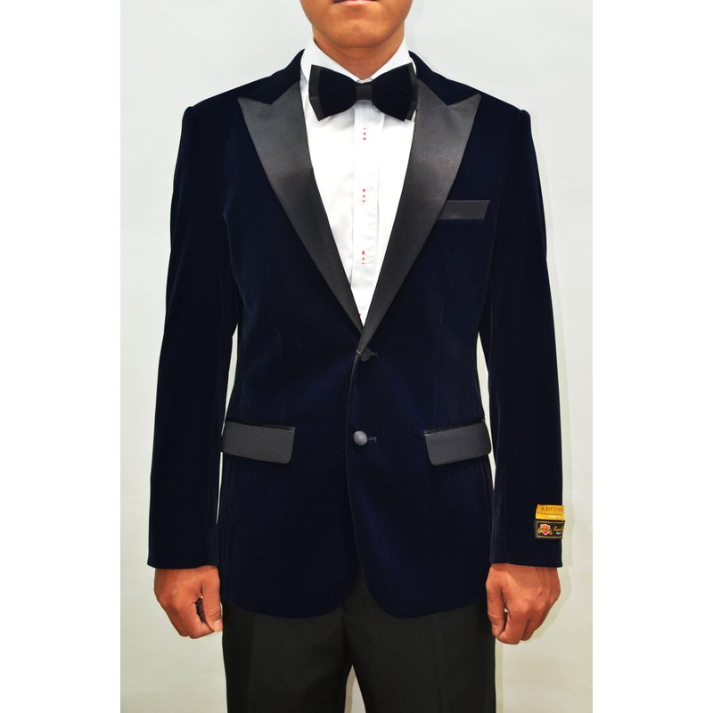 Alberto Nardoni Velvet Tuxedo Blazer - Navy/Black — Mens Suits & Blazers