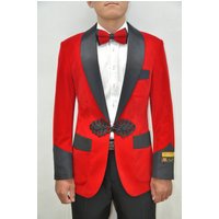 Costume de Smoking Alberto Nardoni - Velours Rouge avec Revers Noir — Costumes et vestons pour hommes