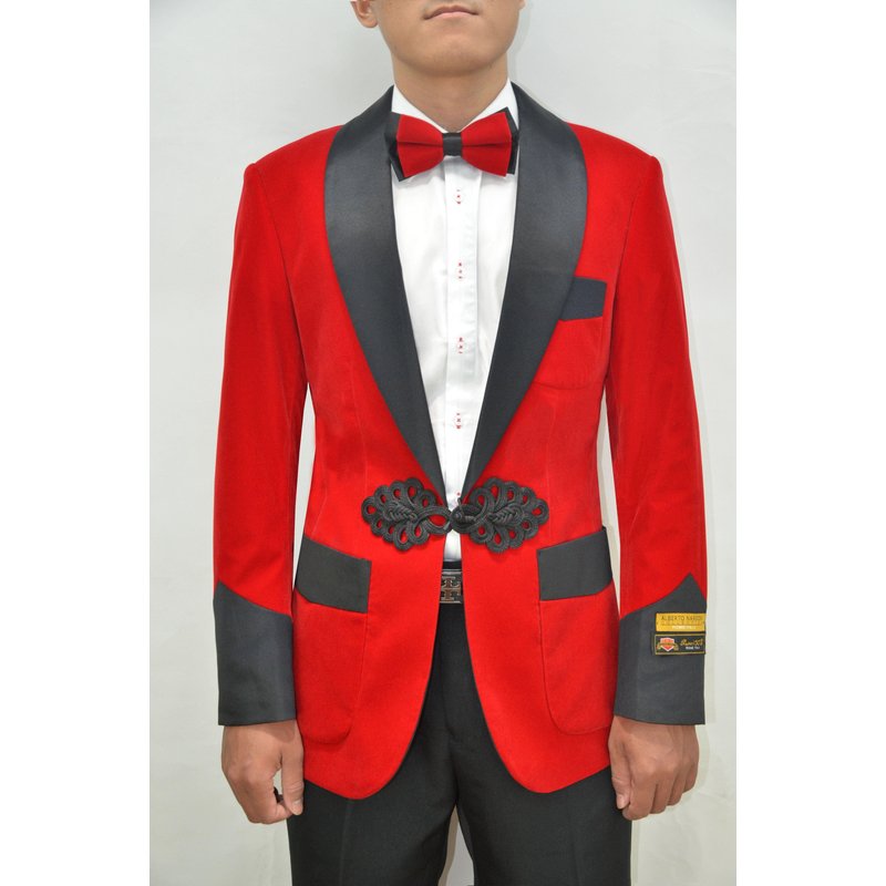 Alberto Nardoni Smoking Suit - Red Velvet with Black Lapel — Mens Suits & Blazers