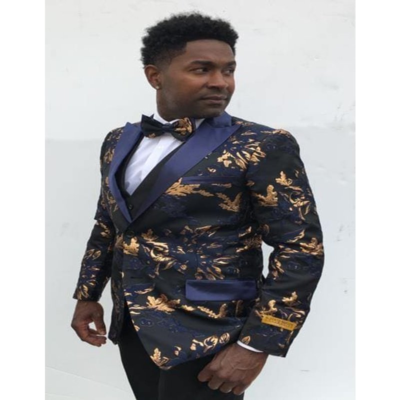 Alberto Nardoni Store JEN1-26 KK784-4 Blazer pour hommes Navy/Gold — Costumes et vestons pour hommes