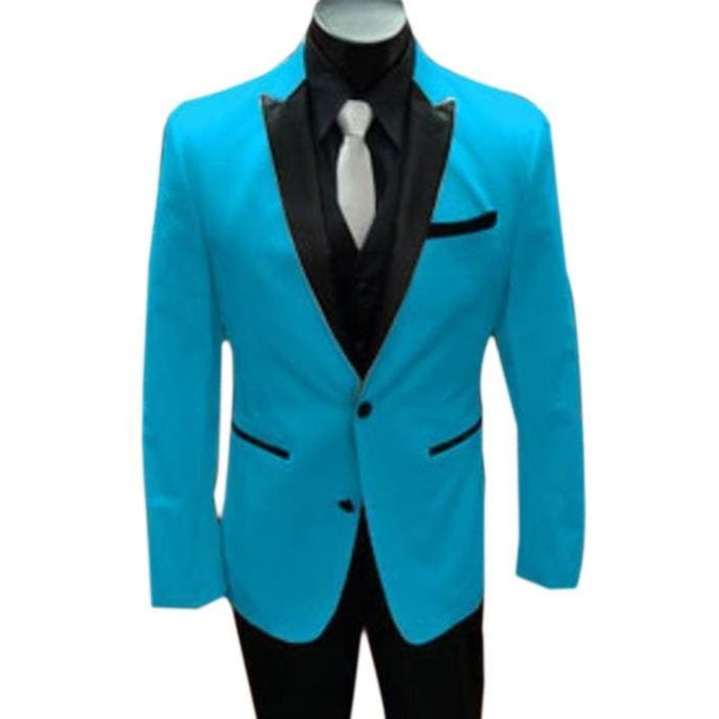 Stage-Tux Turquoise/Black Double Breasted Suit — Mens Suits & Blazers