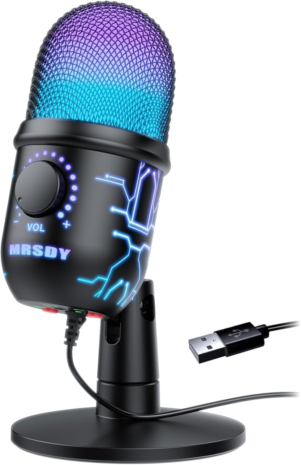 Microphone de jeu USB MRSDY avec réduction de bruit et éclairage RGB — Micro USB