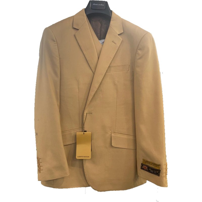 AlbertoNardoniStore S2BVF-1 Camel Modern Fit Vested Pants — Fashion Accessories