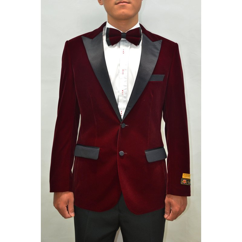 Alberto Nardoni Store Costume de smoking en velours bordeaux/noir — Costumes et vestons pour hommes