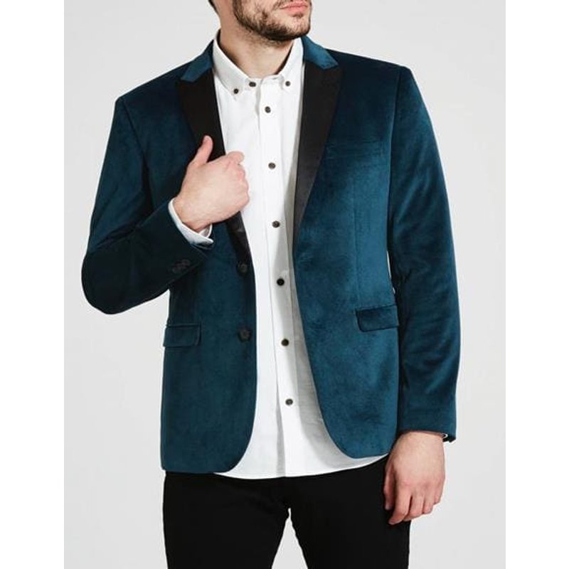 Blazer Tuxedo en Velours Alberto Nardoni Teal 48 — Costumes et vestons pour hommes