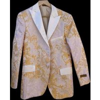 Alberto Nardoni Floral-100 KA032-6 Gold/White Men's Blazer — Mens Suits & Blazers