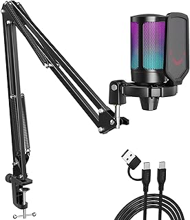 FIFINE USB Gaming Microphone for PC with RGB Lighting and Mute Function