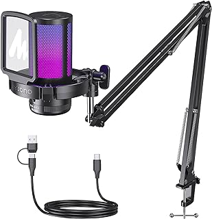 MAONO Gaming USB Microphone with Noise Cancellation and Boom Arm