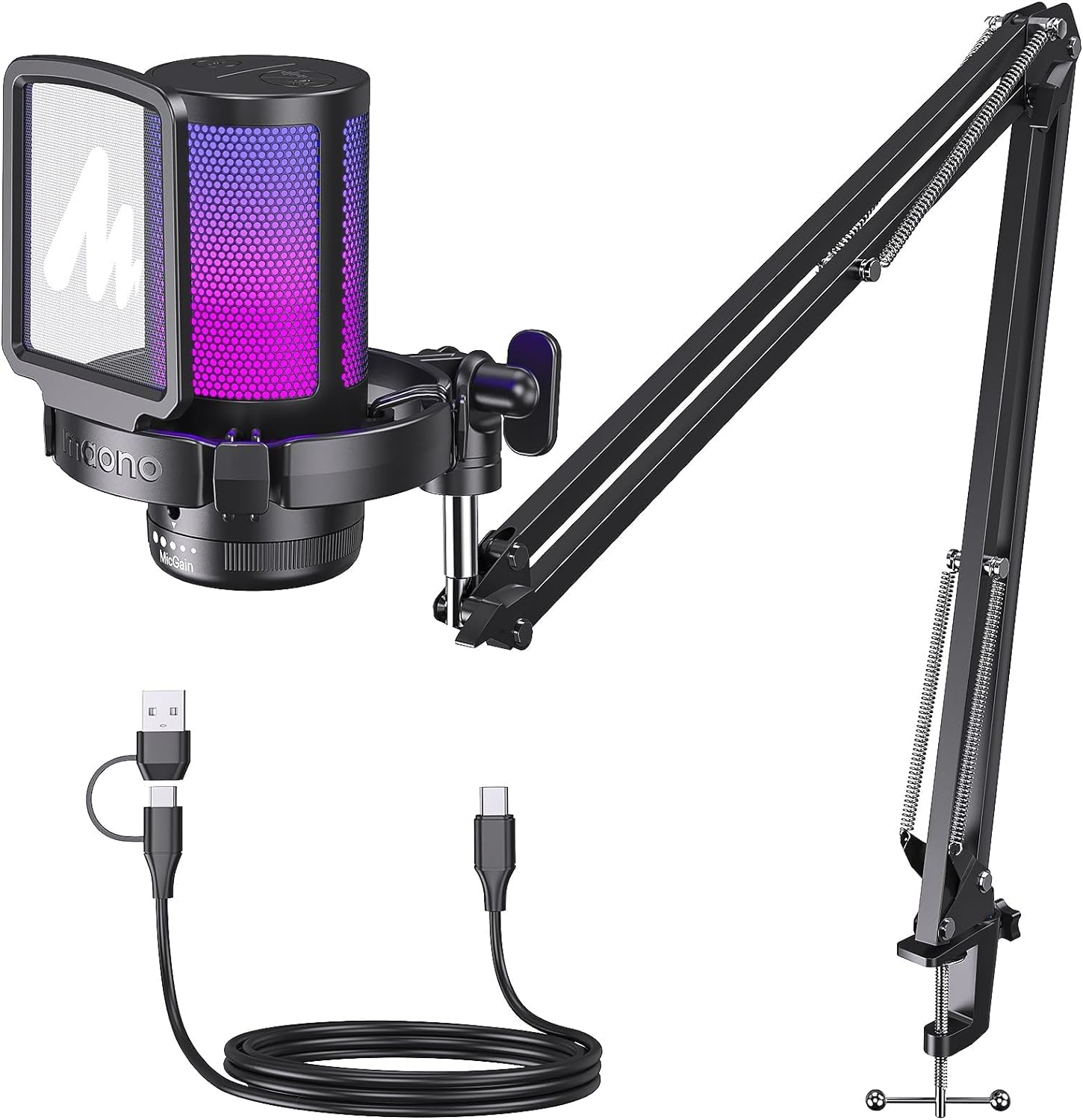 MAONO Gaming USB Microphone with Noise Cancellation and Boom Arm — Usb Microphone