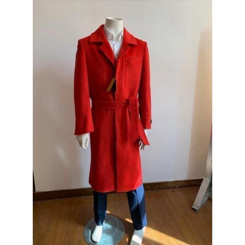 Manteau Long en Laine Ceinturé Rouge - AlbertoNardoniStore — Ceinture en cuir