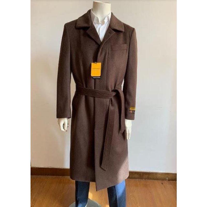 Manteau Long - Manteau en Laine Ceinturé Marron Foncé — Ceinture en cuir
