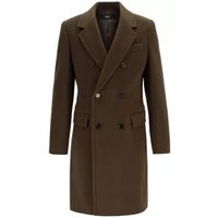 Men's Double Breasted Wool Overcoat in Dark Camel Brown