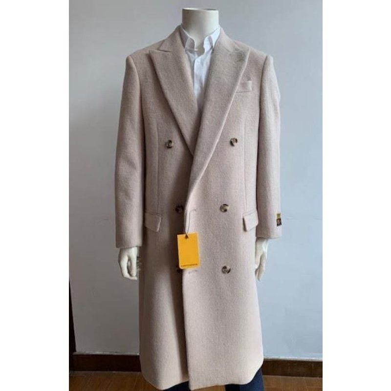 Double Breasted Wool Overcoat - Full Length Cream Coat — Winter Jacket Men