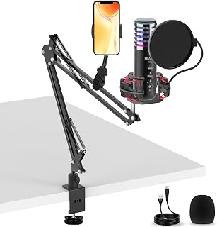 Microphone de jeu pour PC avec éclairage RGB et contrôles muet